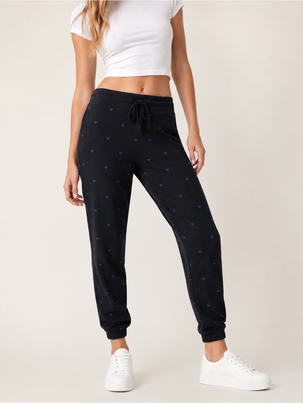 Splendid Love Lounge Heart Print Joggers XS Black Blue Cozy Minimalist